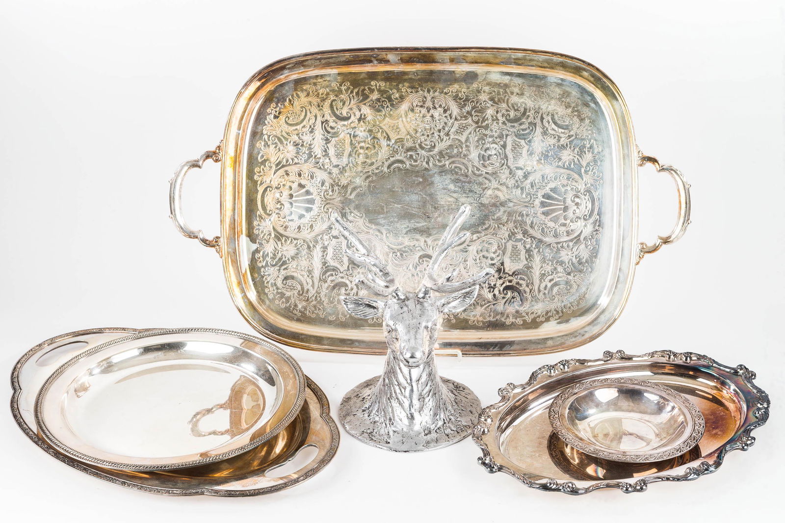 Vintage Silver Plated Trays and Stag's Head (1 of 7)