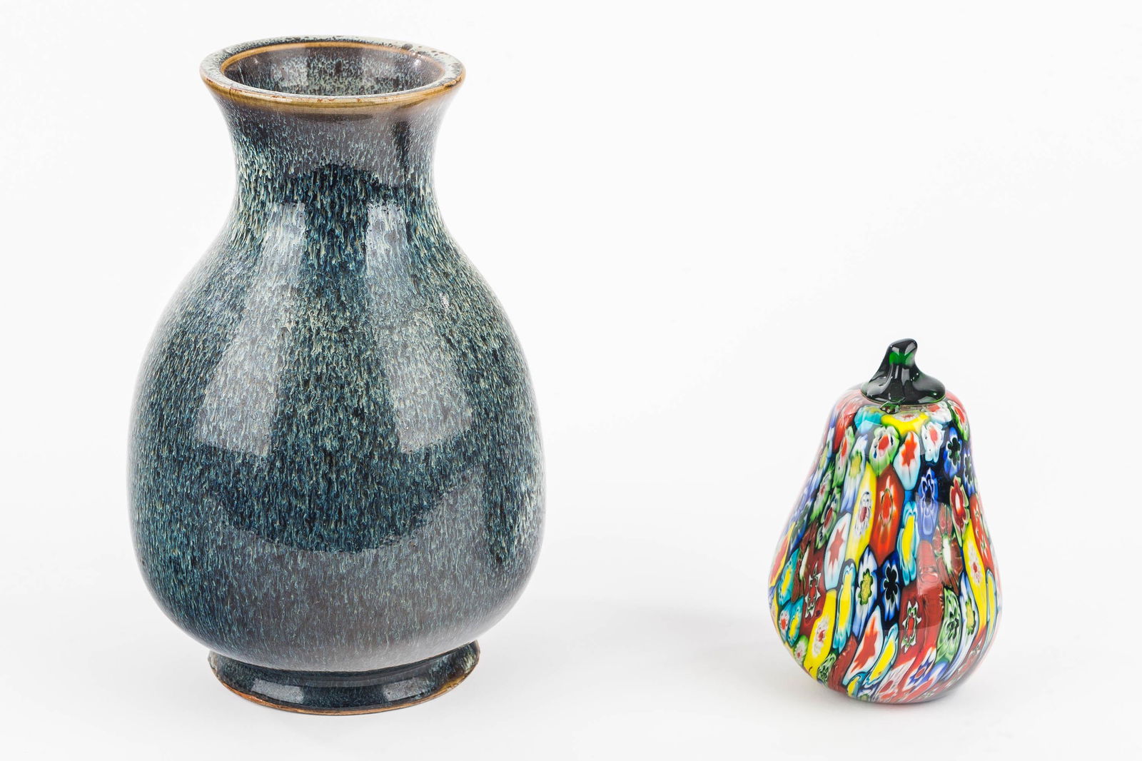 Millefiori Pear Paperweight & Vintage Pottery Vase (1 of 3)