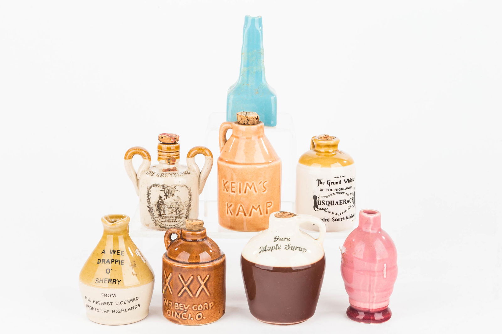 Miniature Stoneware Liquor Advertising Crocks (1 of 3)