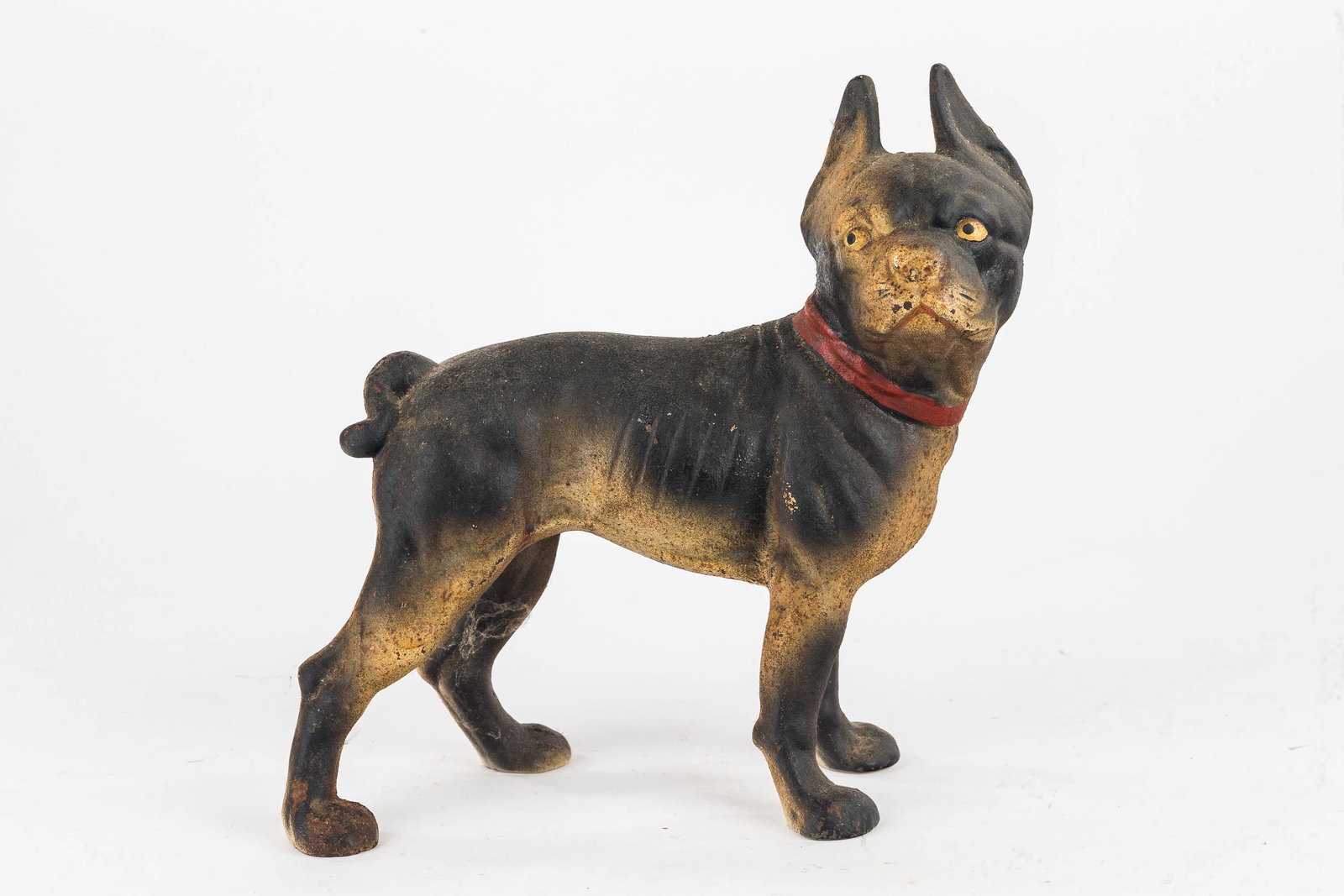 Vintage Cast Iron Bulldog Doorstop: It has original surface and a straighthead screw. It measures approx. 9.5" high x 9" long.