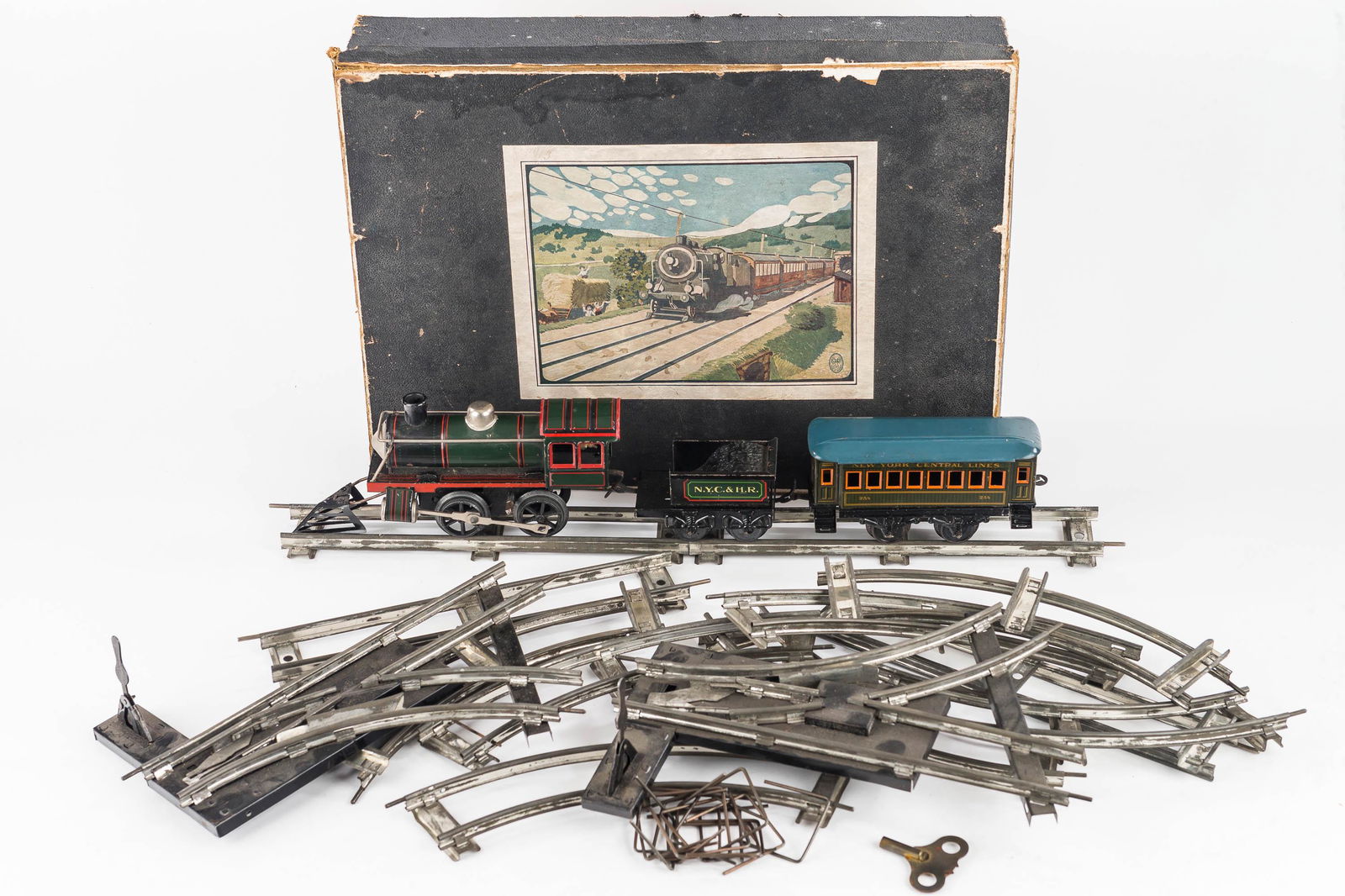 K.B.N. German Tin Litho Train Set w/OB (1 of 5)