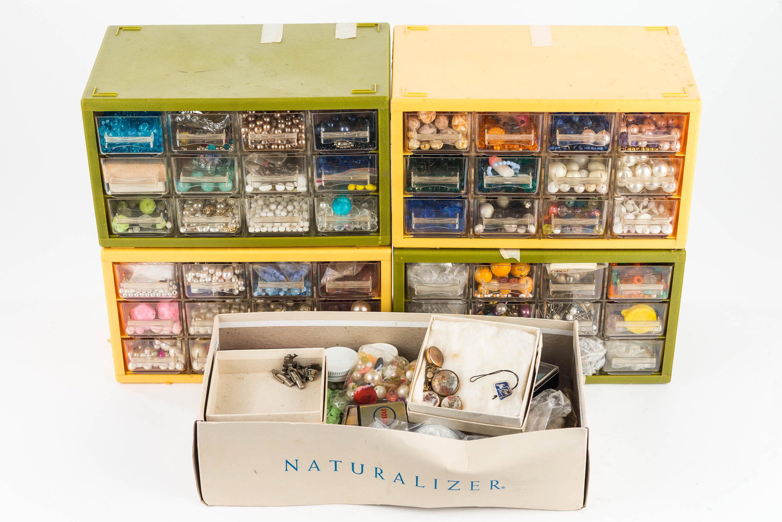 Jewelry Making Collection: (5) containers of beads, faux pearls and related items.