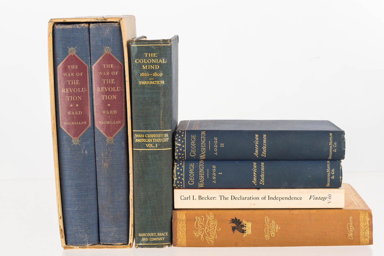 Vintage Books on The American Revolution: Titles include: boxed set "The War of the Revolution", (1952), by Christopher Ward, published by MacMillan; "The Colonial Mind", (1927), by Parrington; "George Washington" Vol. 1-2, (1889), by Lodge; 