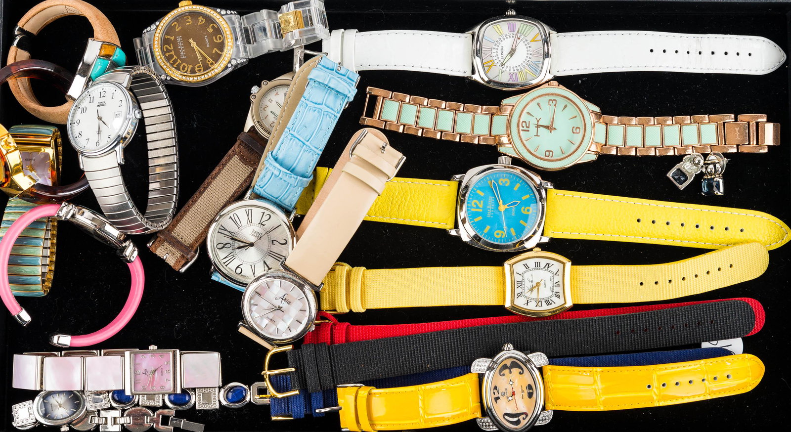 Large Watch Collection: This large collection of watches includes Pastorelli, Honora, mother-of-pearl, several Joan Rivers, Timex, and more.