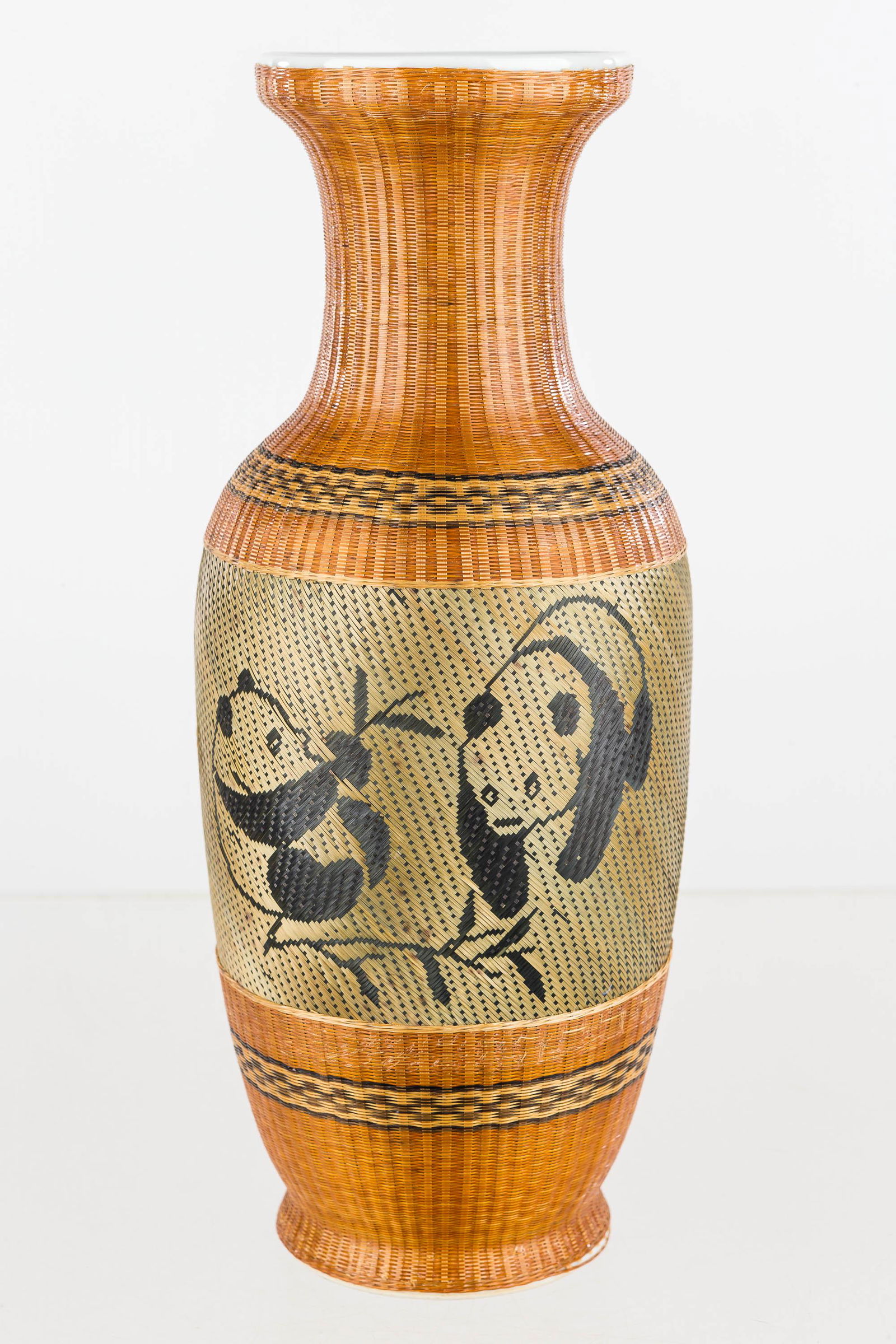 Chinese Bamboo, Wicker, & Silk Wrapped Vase (1 of 4)