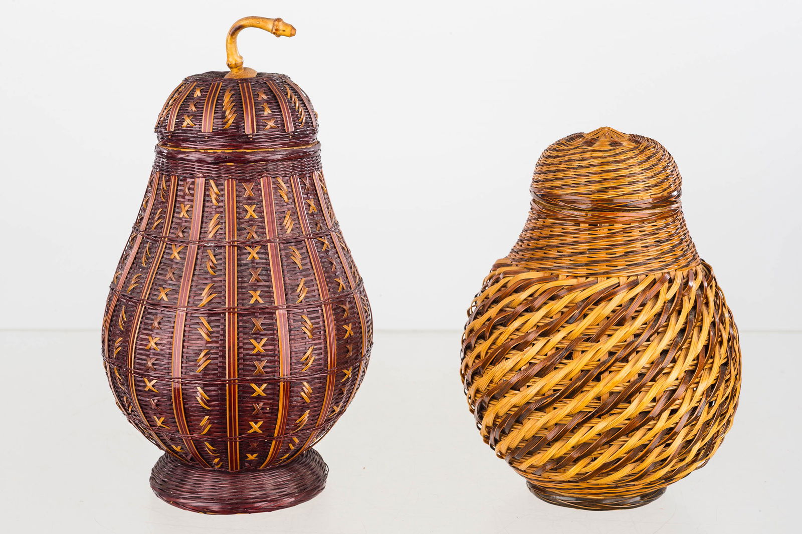(2) Bamboo Wicker Covered Jars (Vintage) (1 of 3)
