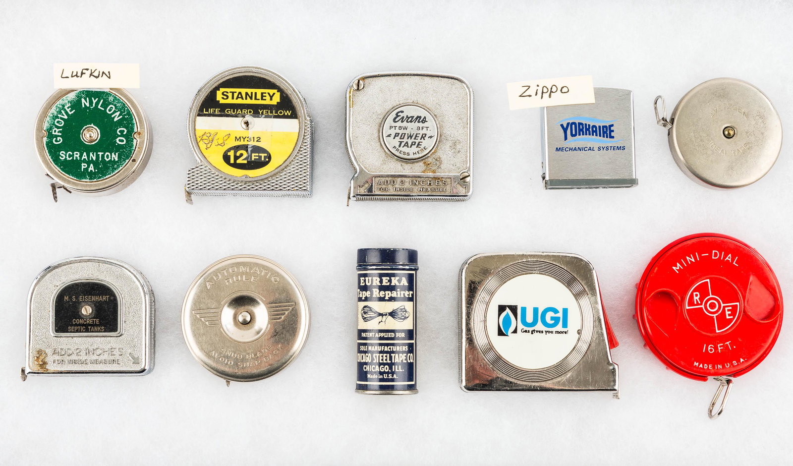 Advertising Tape Measure: Including a Yorkaire Zippo rule, UGI gas company rule, Grove Nylon and others.