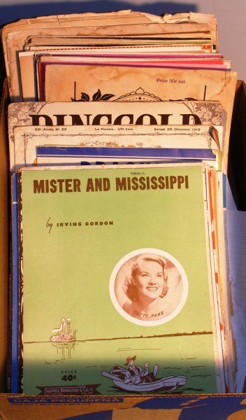 Large Box of Sheet Music: Large box of sheet music including show tunes and popular music.