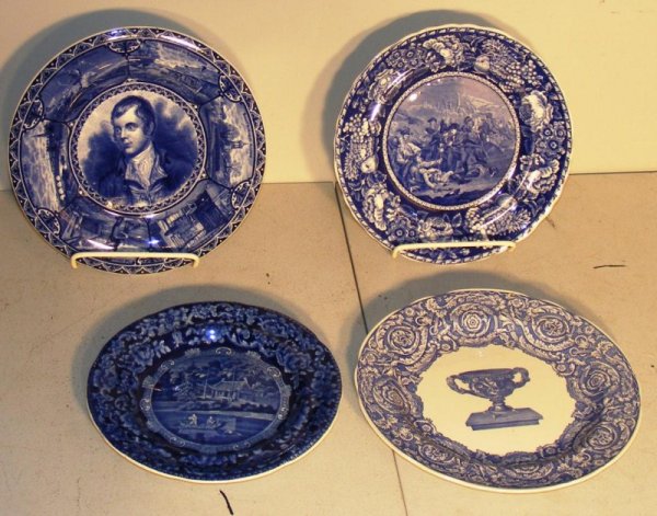 19th C Historical Blue Battle of Bunker Hill: Three 19th C Historical Blue Battle of Bunker Hill and Robert Burns Plates; etc.