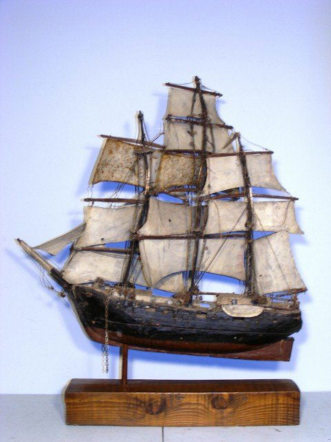 Folk Art Ship Weather Vane: Folk Art Ship Weather Vane, hand made with 32 caliber shell casings cannons, wooden masts, tin sails and overall detail c.1900