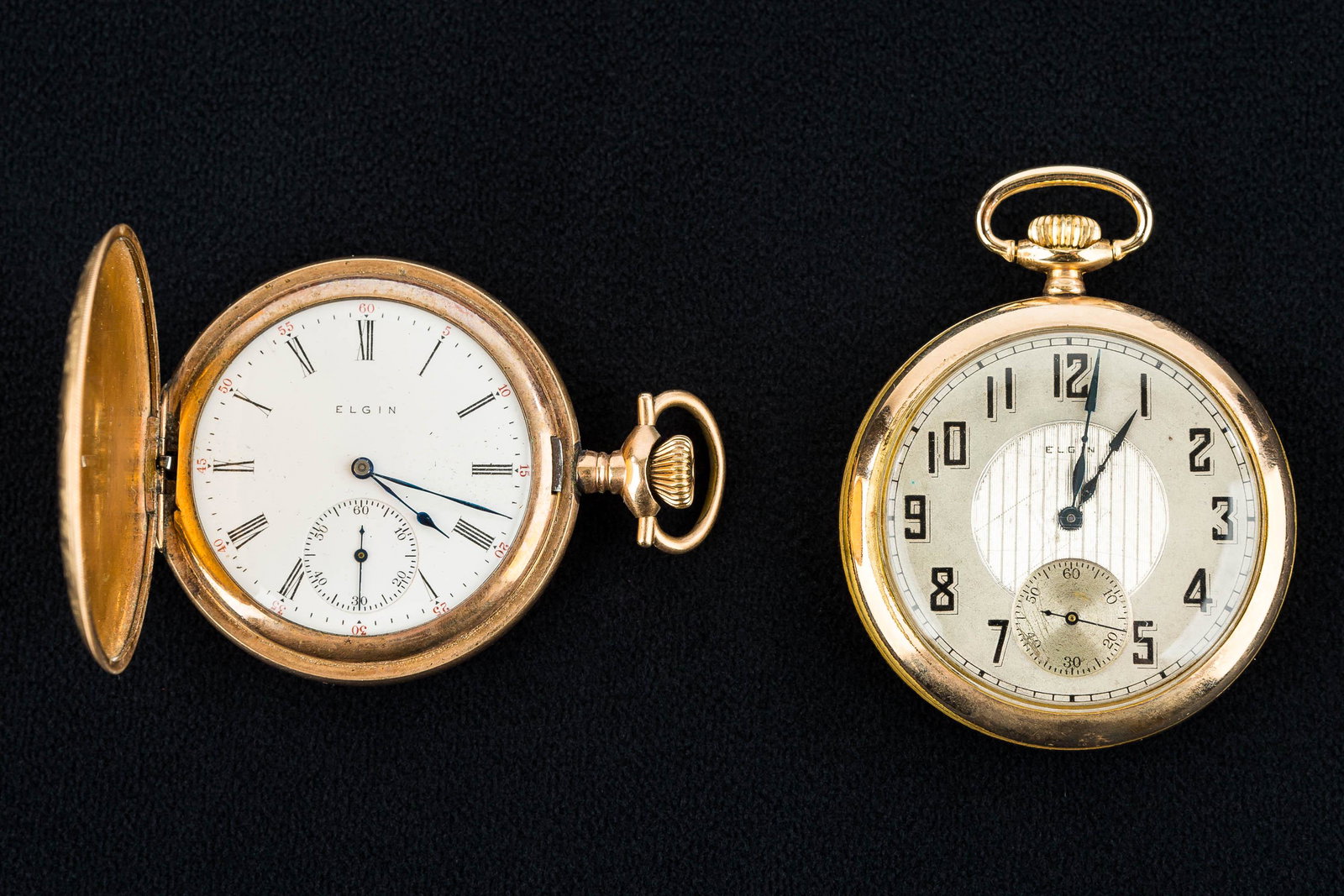 Vintage Elgin Gold-fill Pocketwatches (2): There are (2) gold-fill 17-jewel pocketwatches in this lot, both signed Elgin and both with second hand dials. Both are currently in working order (but not guaranteed.)