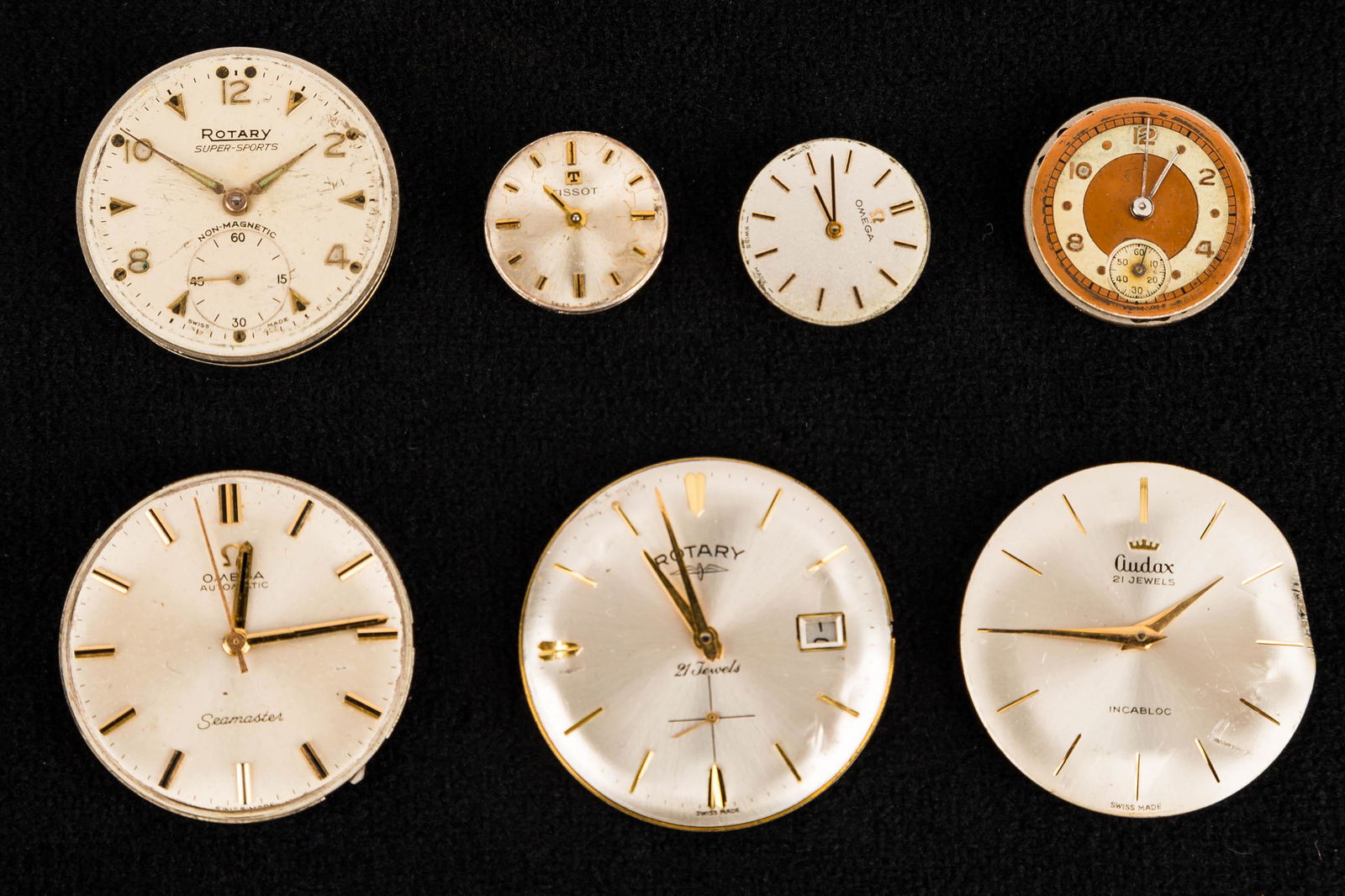 Watch Movement Collection: Vintage Omega Sea Master 24 jewels, Audax, two rotaries, ladies Omega and Tissot.
