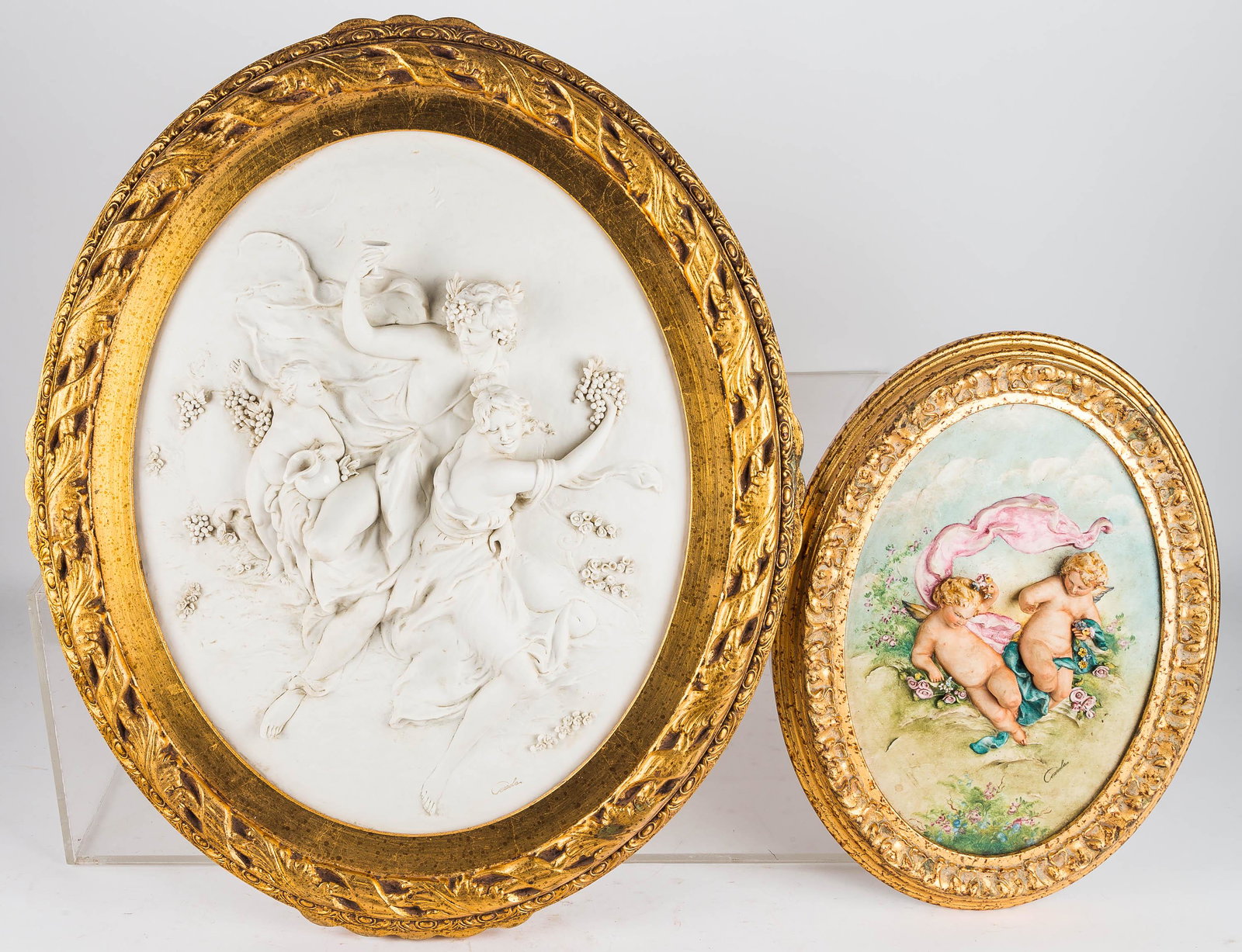 L. Cazzola Capodimonte Plaques (2): The three dimensional plaques are framed and have Certificates of Authenticity on the back "Porcellane d'Arte Capodimonte, Certificate di Origine, Made In Italy" and have a signature on front lower ri