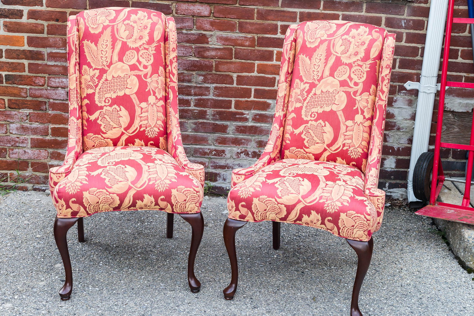 Upholstered Chairs (Pair) by Harden: Nicely upholstered pair of chairs, as seen in photo. (They also fit nicely at the glass top dining table (separate) in lot 588D) Special shipping / pick up considerations must be made; item must be pi