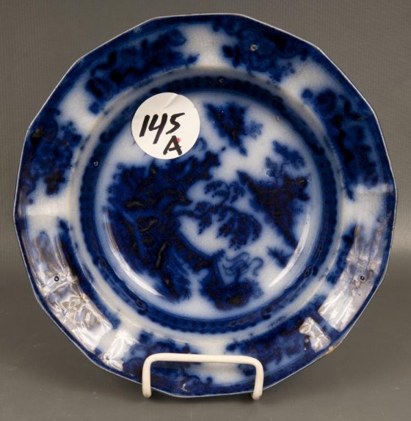 Flow Blue Bowl: Nice flow blue iron stone bowl by E.Challinor, 19th Century