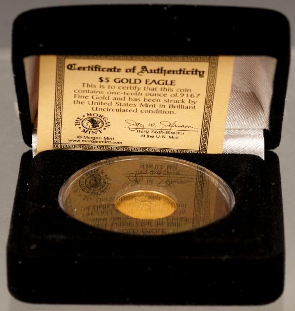 Coins - Gold Eagle: $5. gold eagle 1/10 of oz. .9167 fine gold