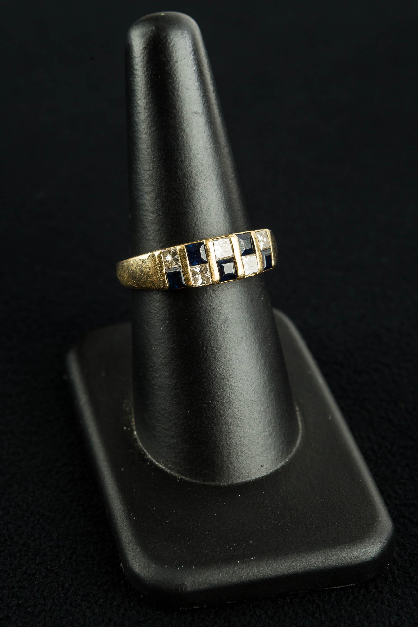 14K Ring w/ Five Diamonds and Five Blue Stones (1 of 3)