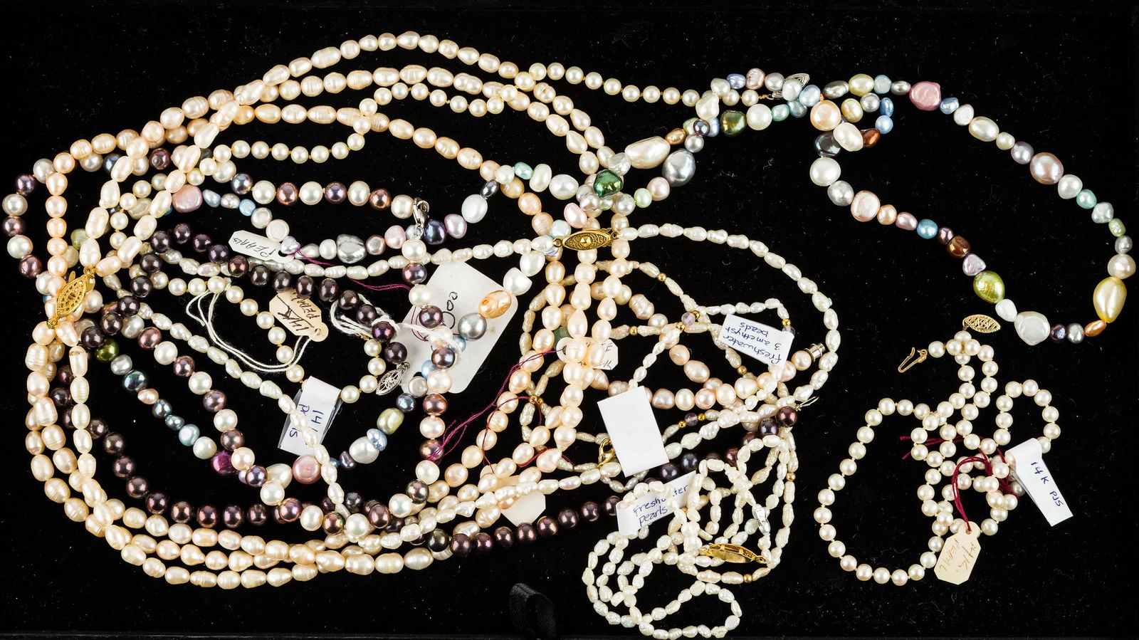 Black Pearl Necklace w. 14k Clasp & Other Pearls (1 of 5)