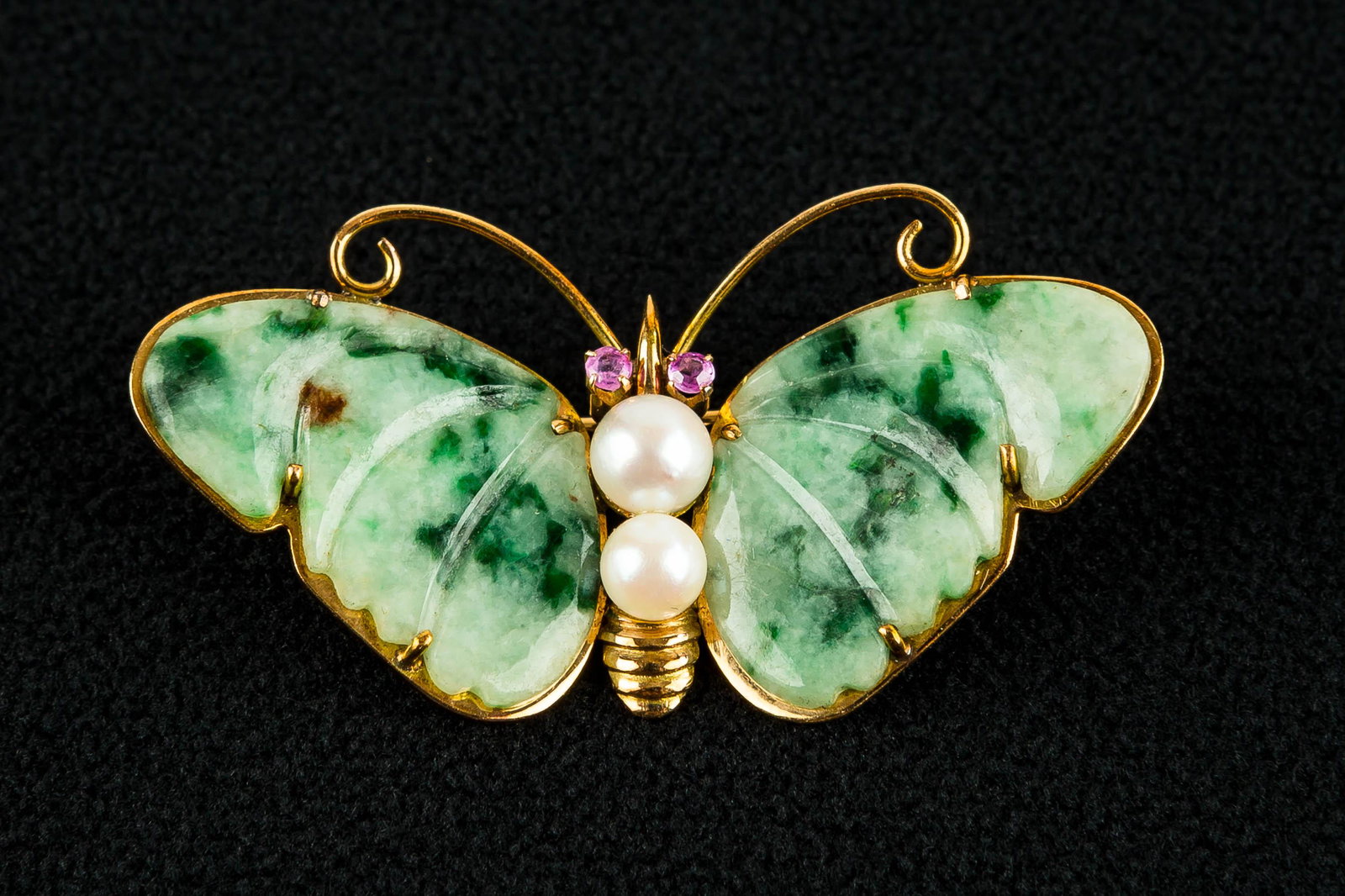 Vintage 14K Seaweed Jade Butterfly Brooch (1 of 3)