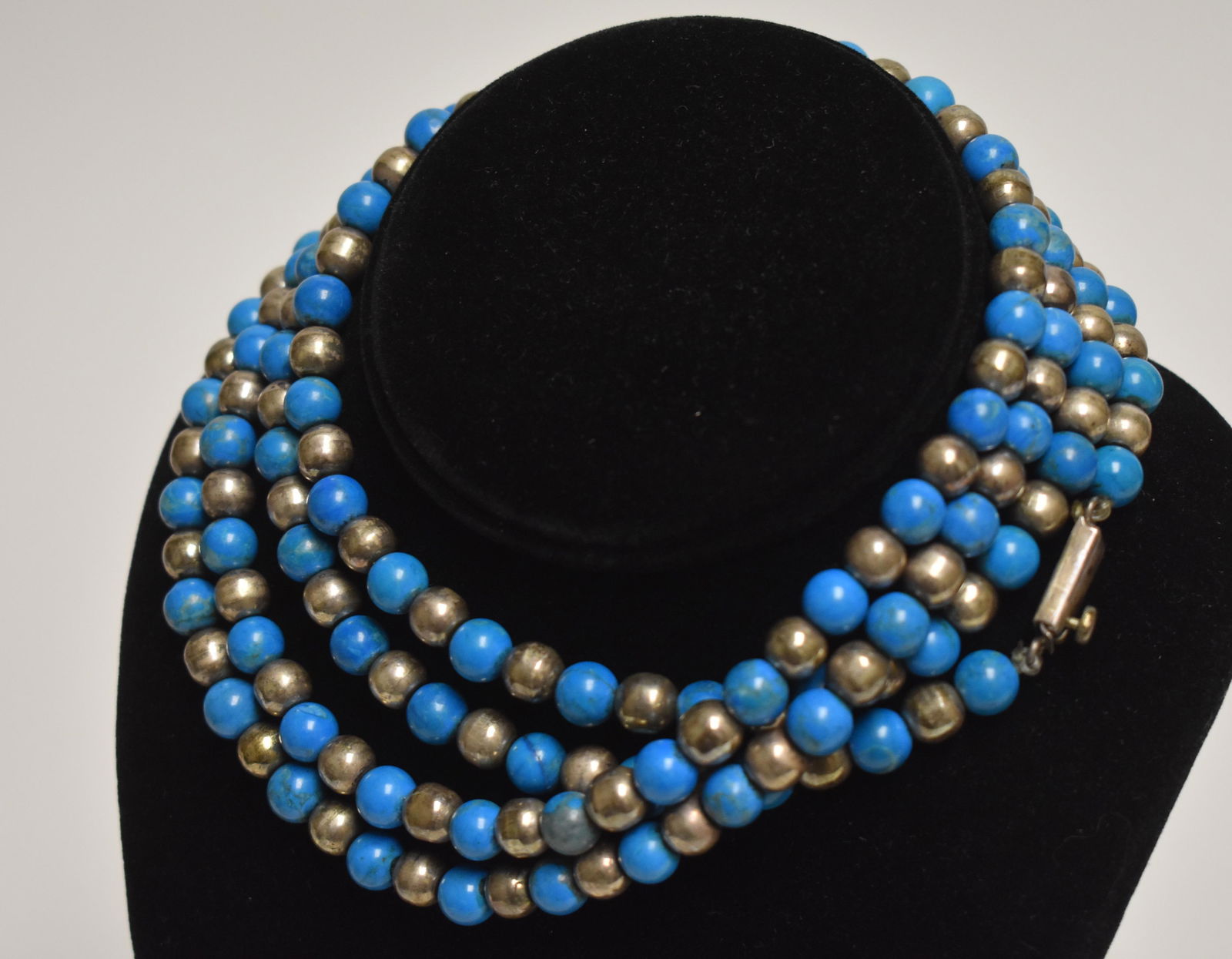 Vintage Mexican Turquoise Silver Necklace (1 of 7)