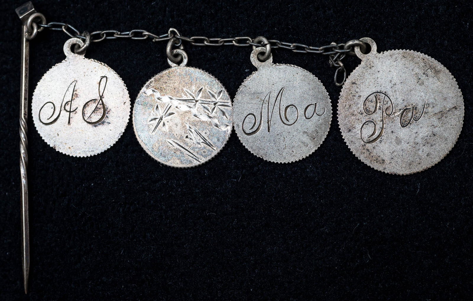 Victorian Love Token Stick Pin with Four Dimes (1 of 2)