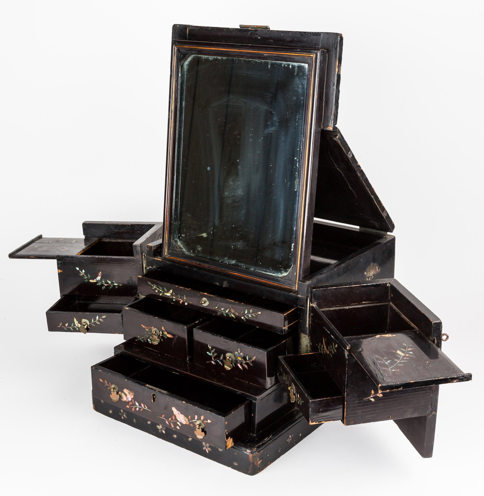 Antique Japanese Travel Box: The antique Japanese travel box measures approx 9 3/8"H x 11.75"W x 14 5/8".