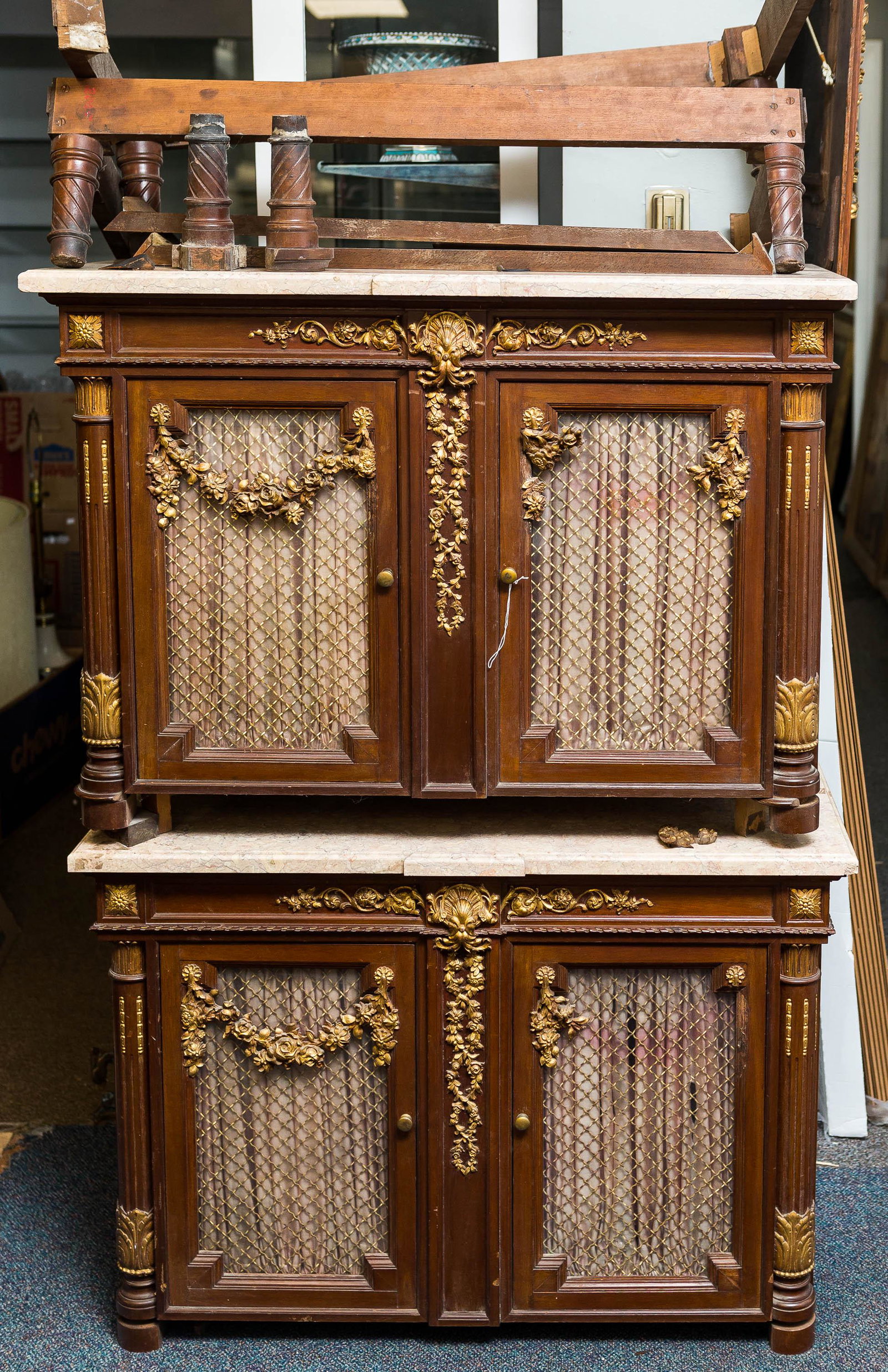 French Linen Cabinet With Marble Top: French Linen Cabinet With Marble Top measures approx 25.75"H (no legs) x 38"W x 19.5"D