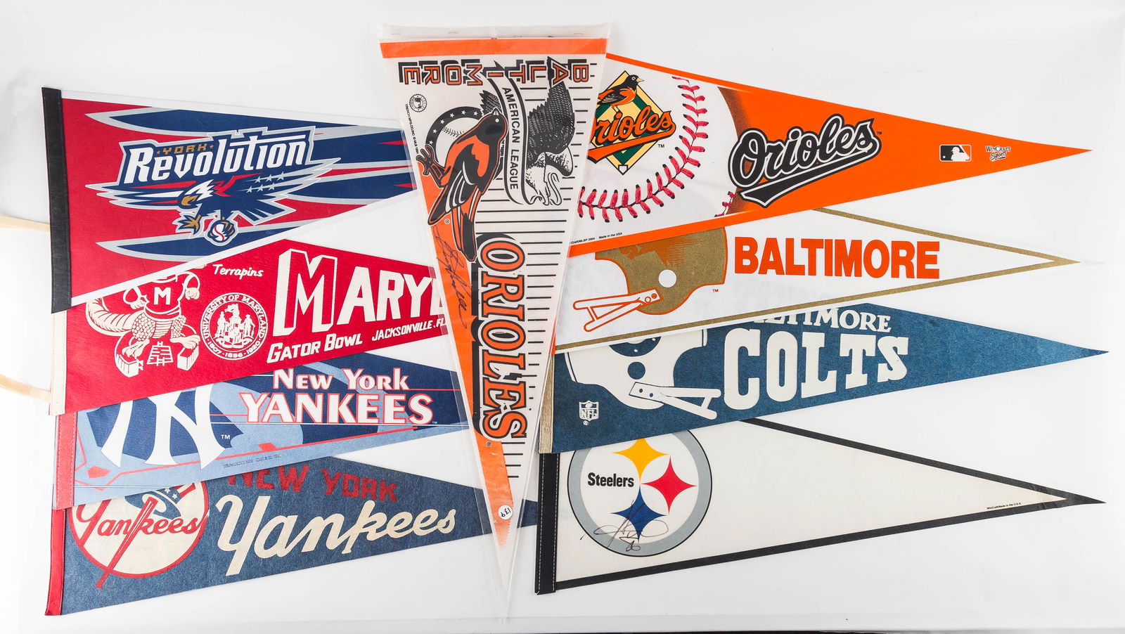 Nine Sports Pennants with Two Autographed (1 of 3)