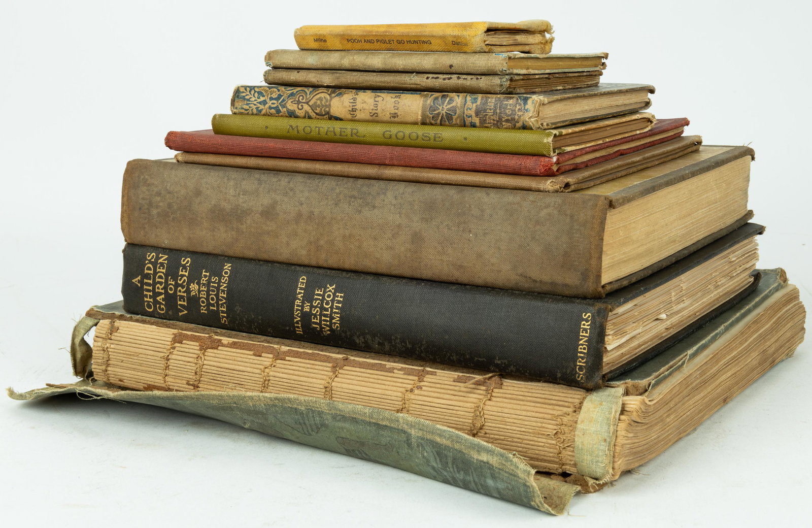 10 Vintage Fairy Tale and Children's Books: Group includes Hans Andersen's Fairy Tales1899 (detached spine and cover), A Child's Garden of Verses by Robert Louis Stevenson Illustrated by Jessie Willcox Smith 1905 (Some cover wear consistent to 
