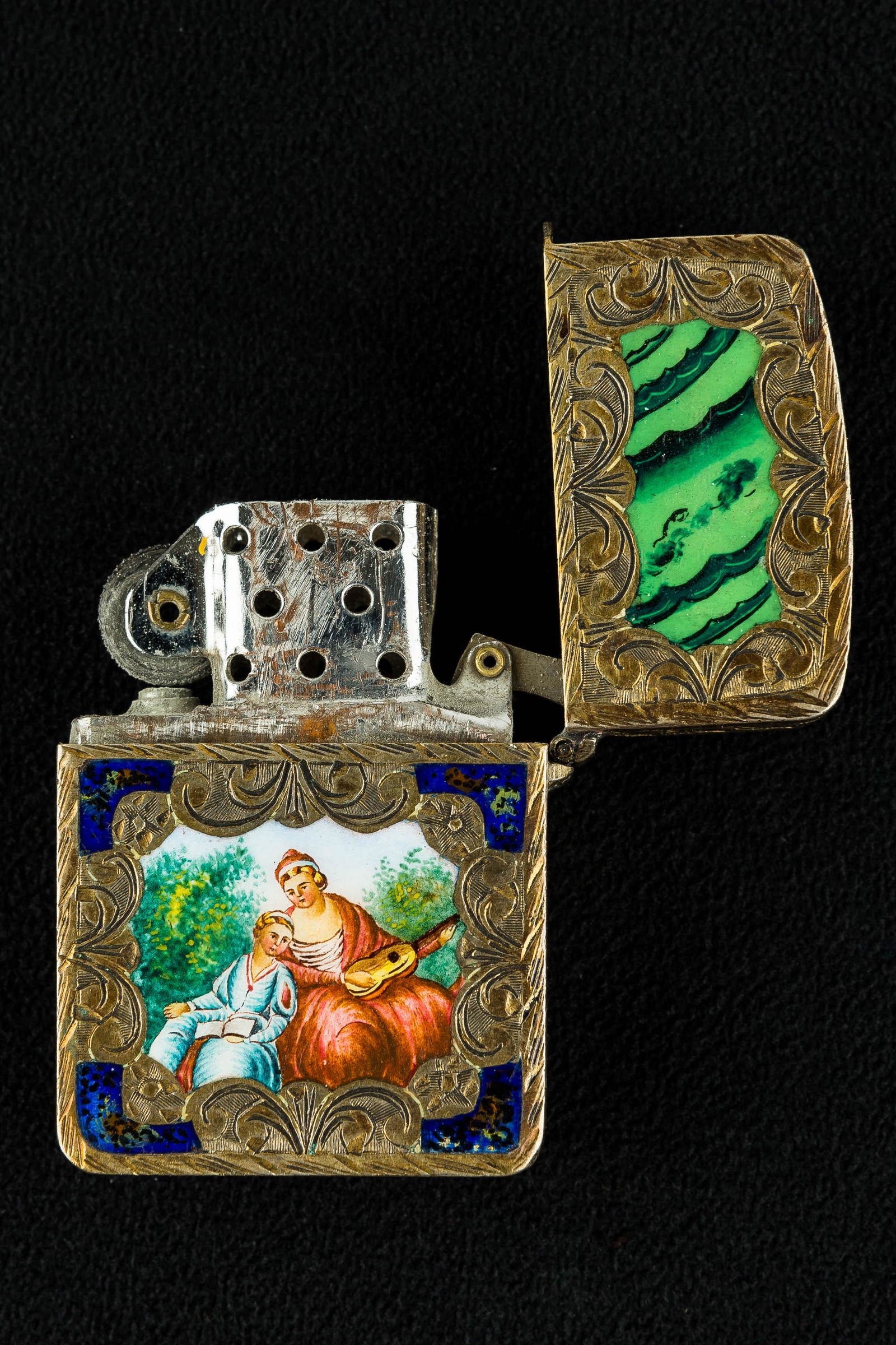 800 Silver & Enamel Lighter