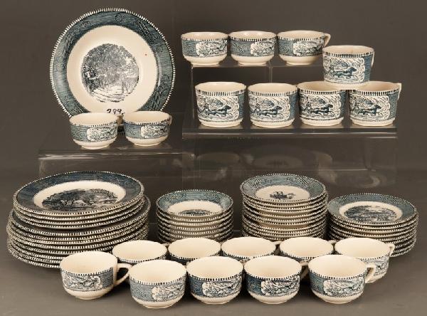 Currier & Ives: 64 pcs Currier & Ives dish set, some pieces marked Royal Ironstone USA