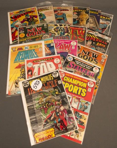 DC and Whitman Comic Books: Lot of 18 including Whitman Superman, DC Superman # 213,238,240,243,264 and 300; New Gods #1, 2, 4, 5; Claw the Unconquered #1, Beowuf Dragon Slayer #4 -5, Stalker #1, Tor #1, Champion Sports #1, Iron