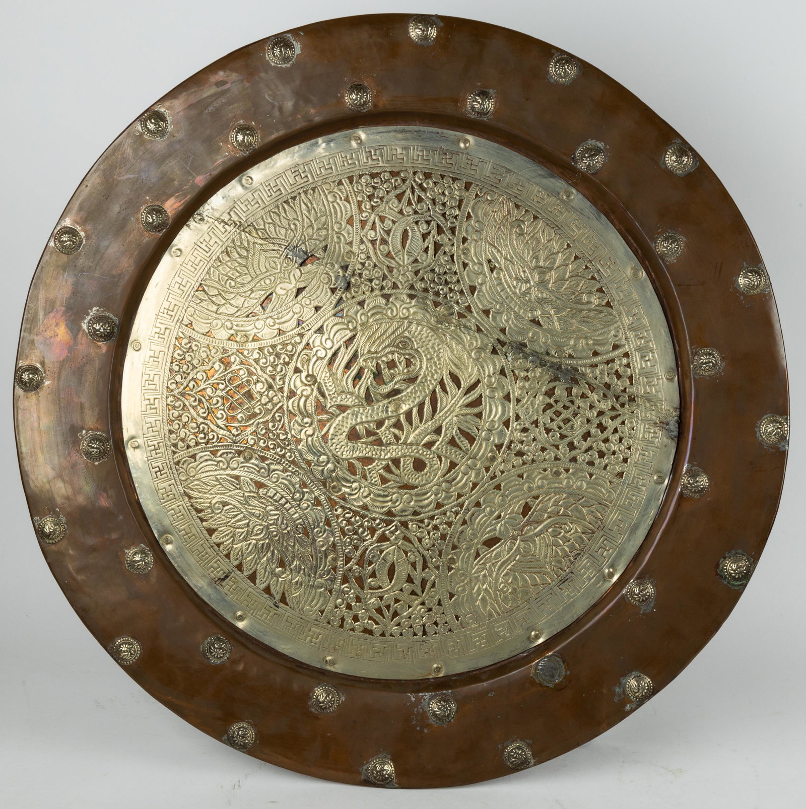 Brass/Copper Asian Inspired Tray with Dragon (1 of 4)