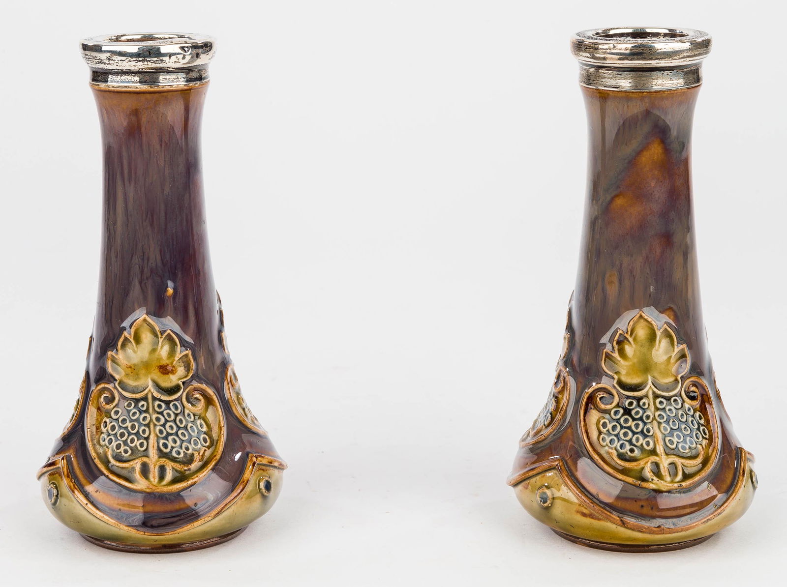 Royal Dalton Sterling Top Pottery Vases (2) (1 of 5)