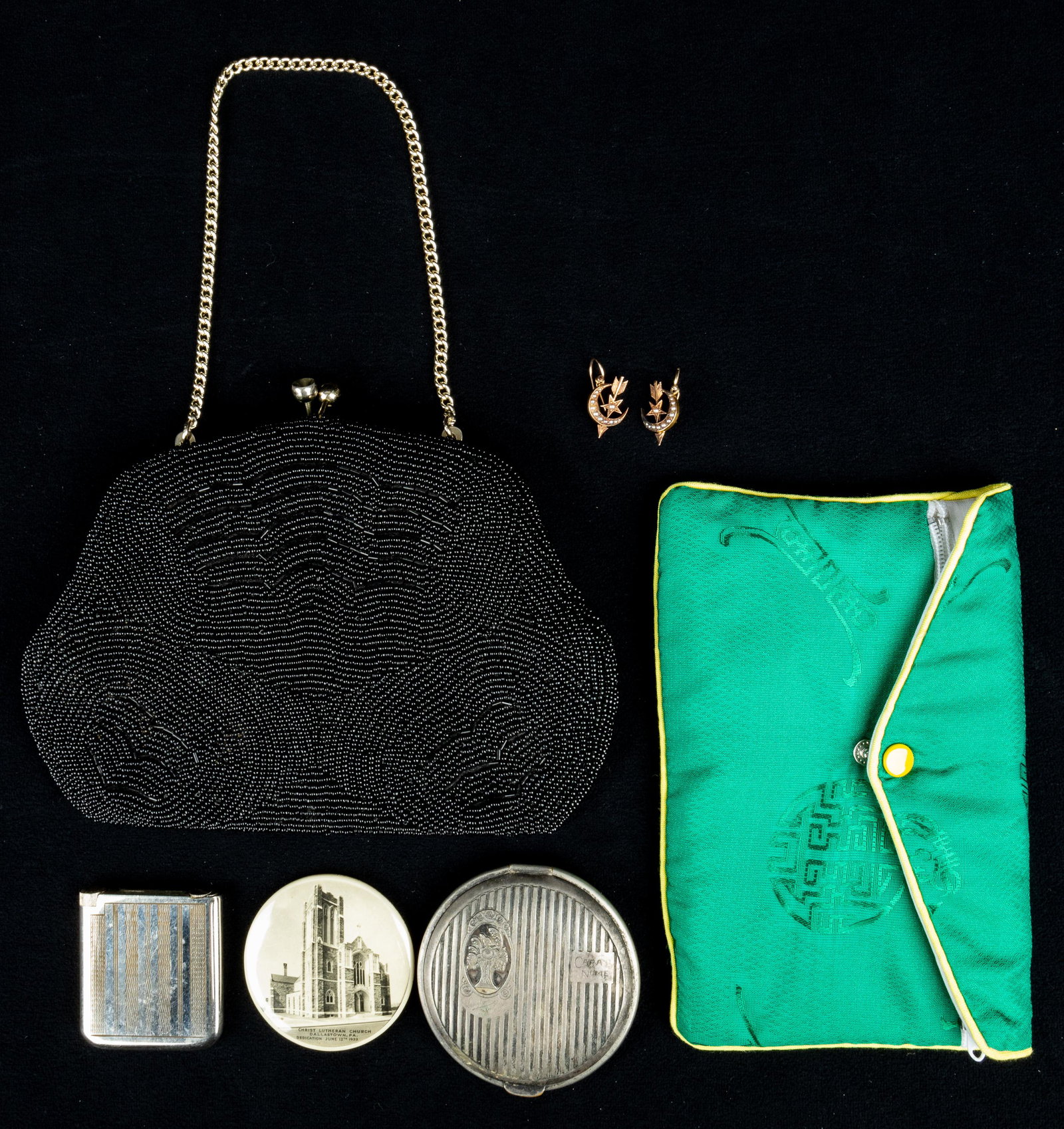 Victorian Gold Earrings, Purse, Compacts (1 of 7)
