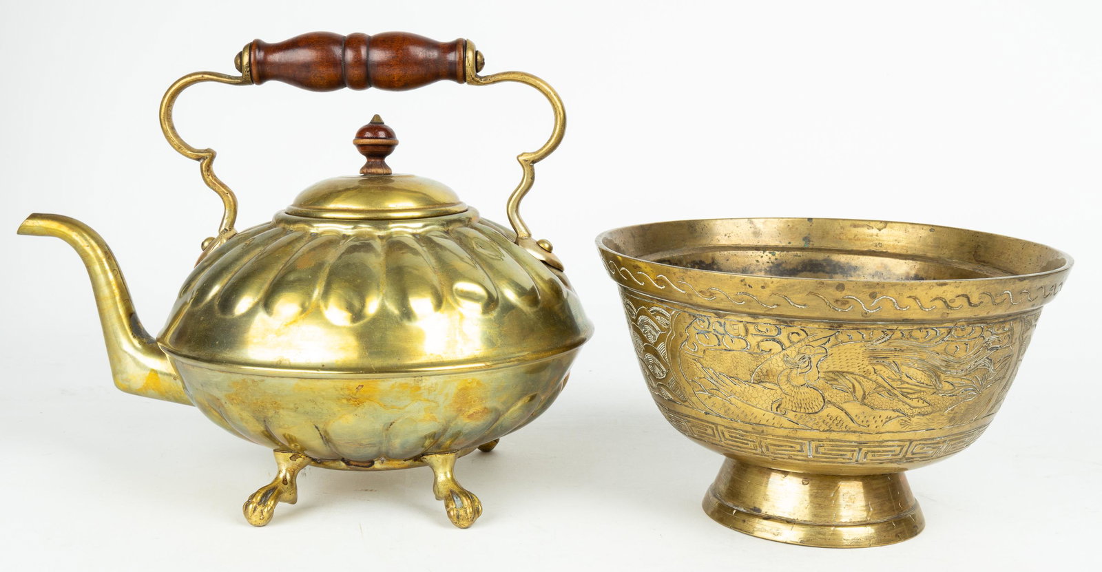Vintage Brass Tea Kettle and Chinese Bowl (1 of 6)