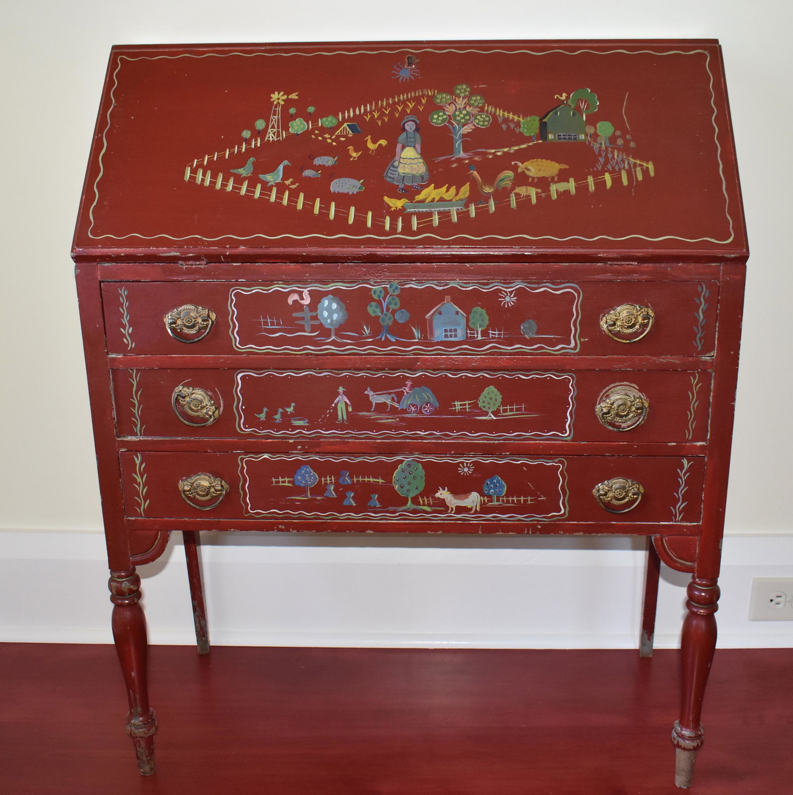 Folk Art Painted Slant Desk (1 of 9)