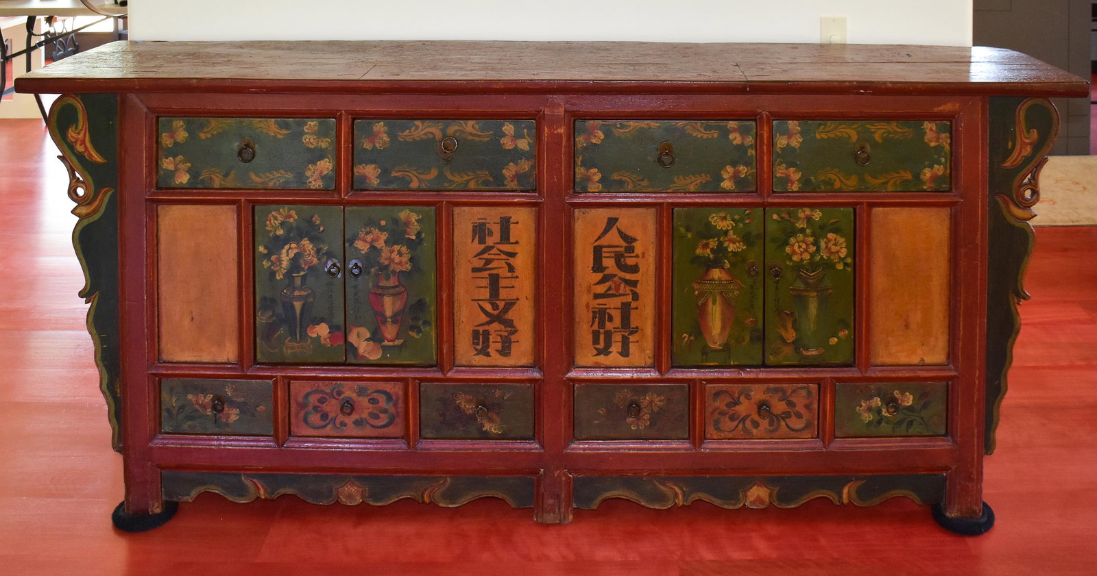 Asian painted cupboard with dovetailed and through (1 of 8)