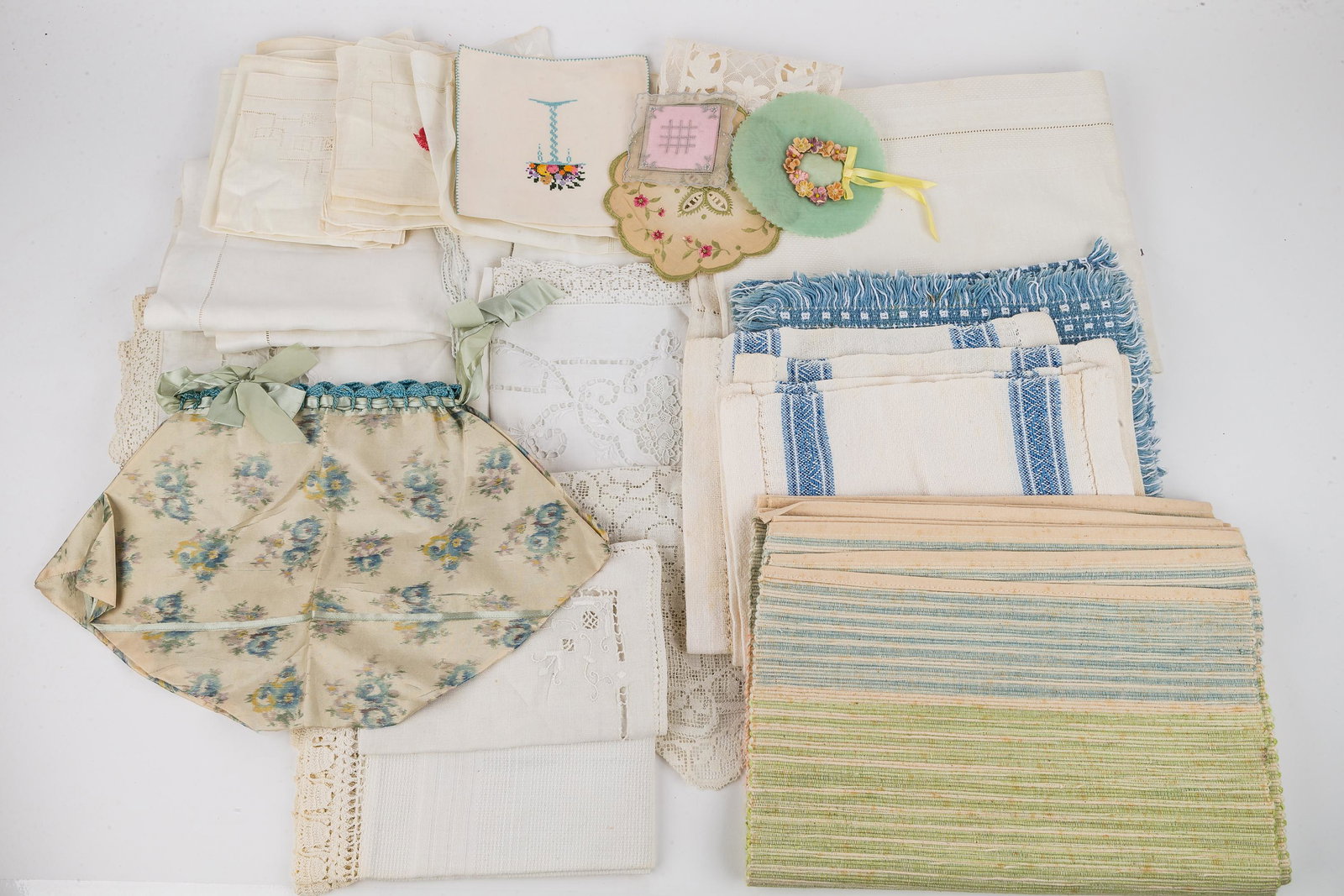 Vintage Textiles: Vintage handkerchiefs, table lines, doilies, dainty hanky holder, and more.