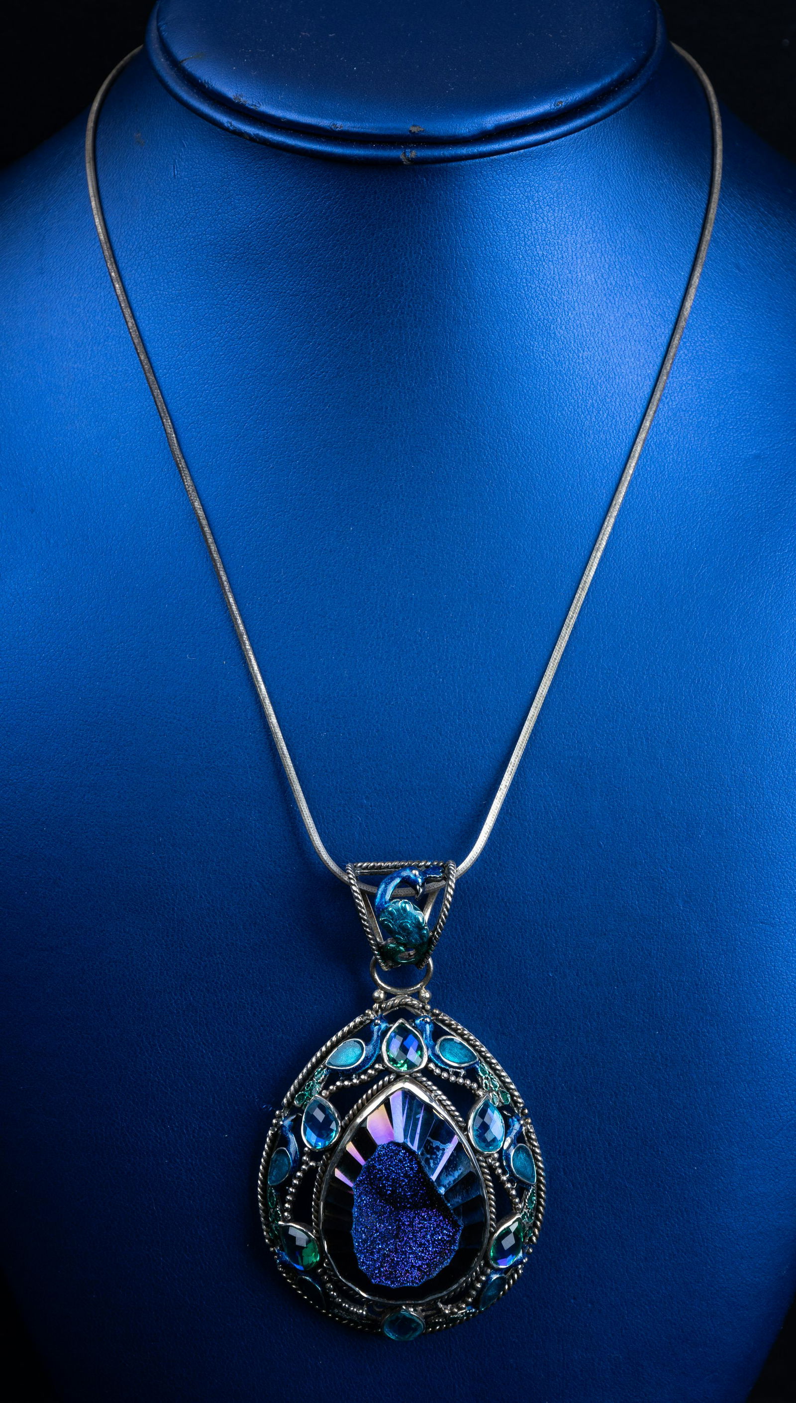 Vintage Enamel Sterling Drusy Pendant (1 of 2)