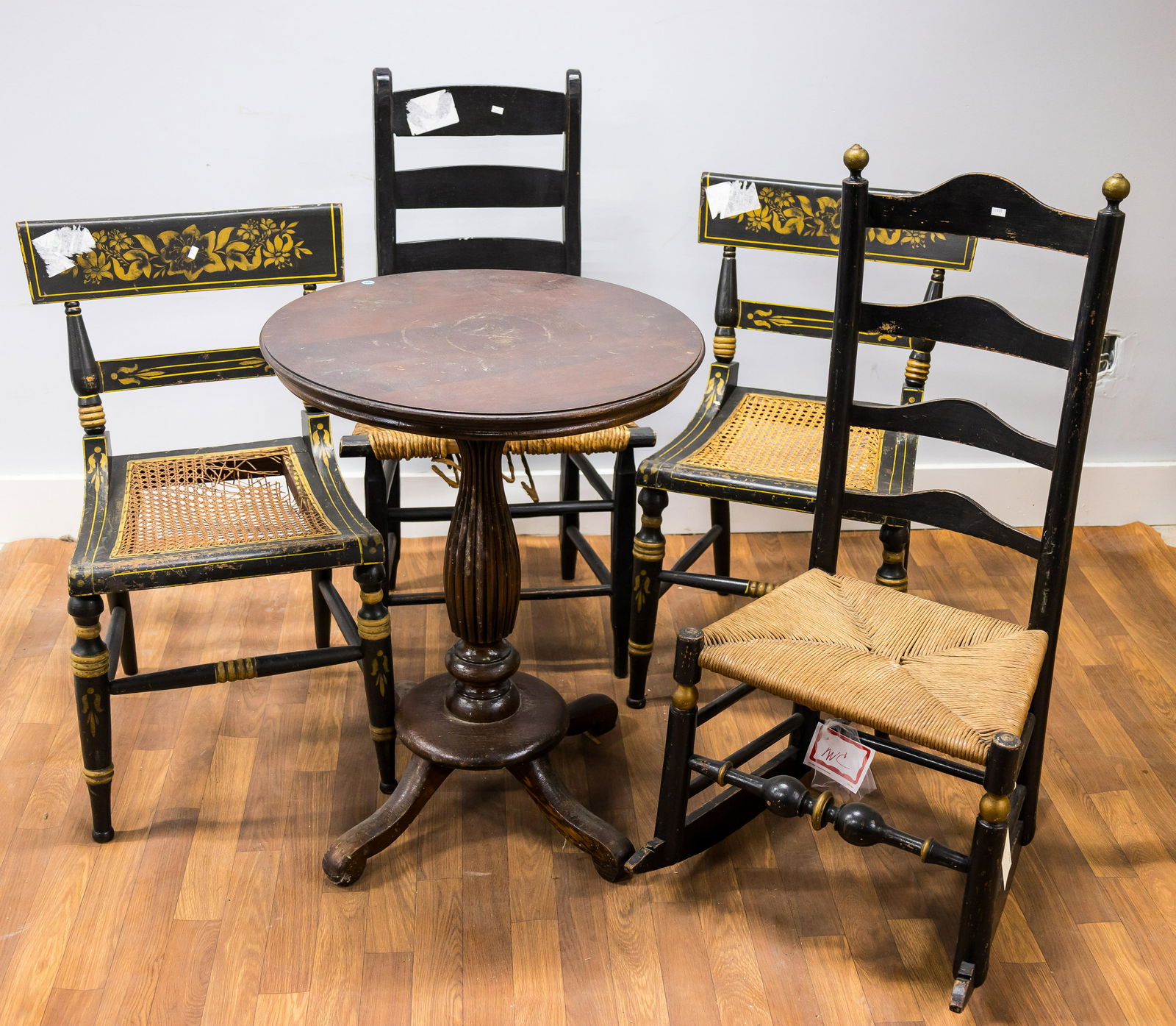 Pedestal Table & Four Cane Seat Chairs (1 of 4)