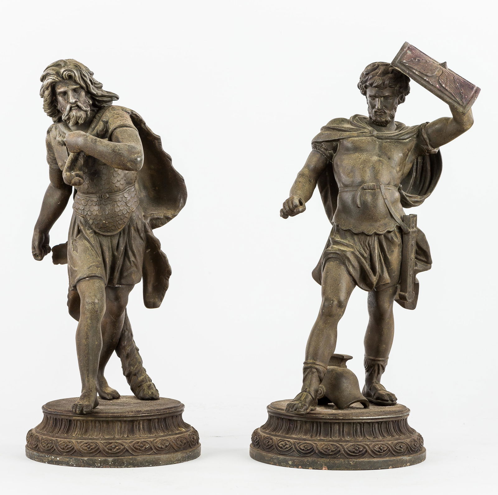 Cast Metal 20th C Warrior Statue Pair (1 of 12)