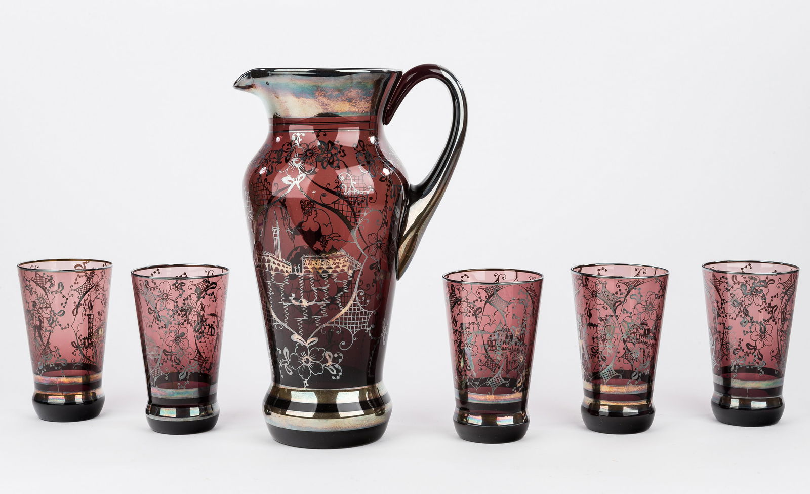 Amethyst Sterling Overlay Pitcher With Tumblers (1 of 7)