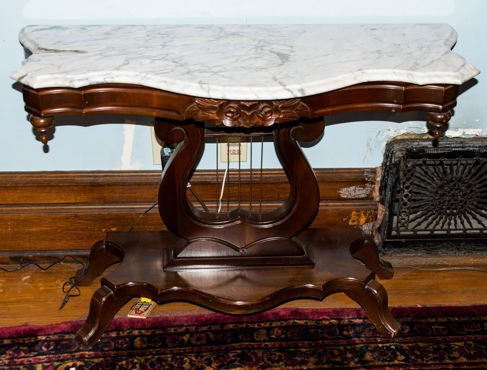 Antique-Style Marble Top Lyre Table (1 of 6)