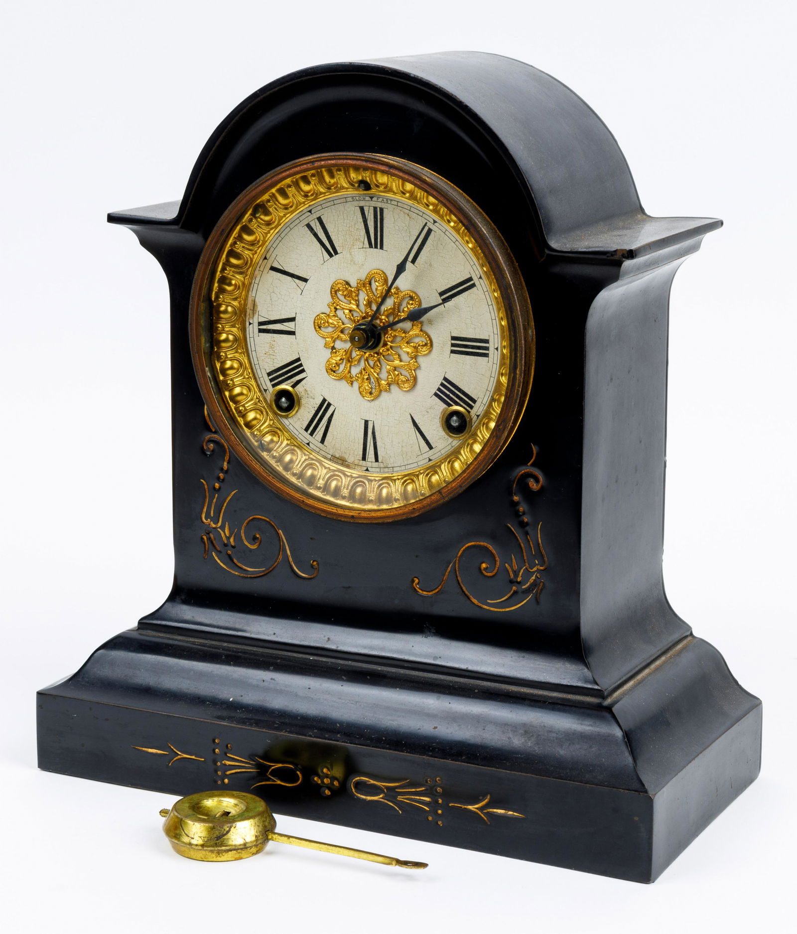 Ansonia Clock Co. NY Ebonized Steel Mantel Clock (1 of 6)