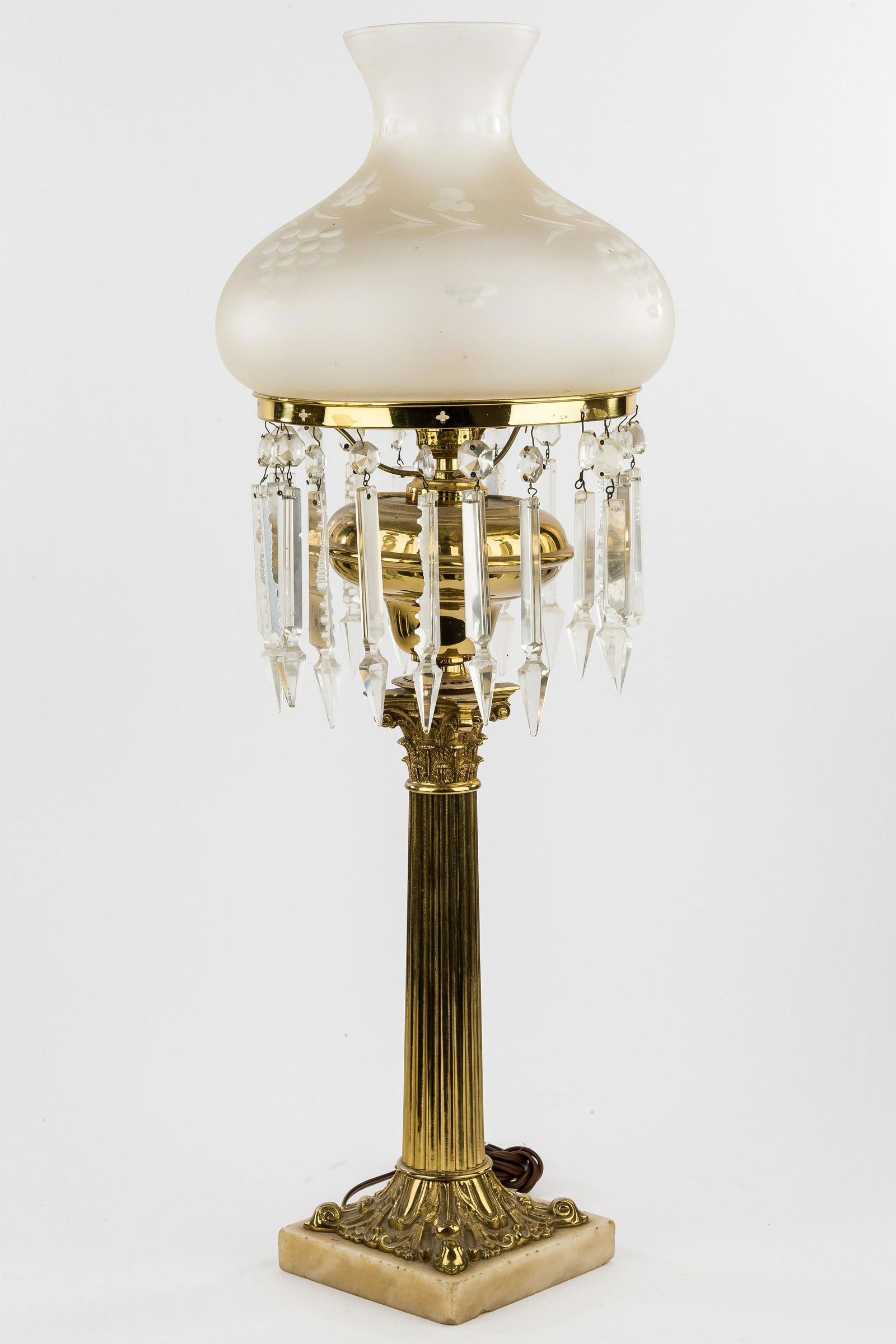 Frosted Glass & Crystal Parlor Lamp (1 of 5)