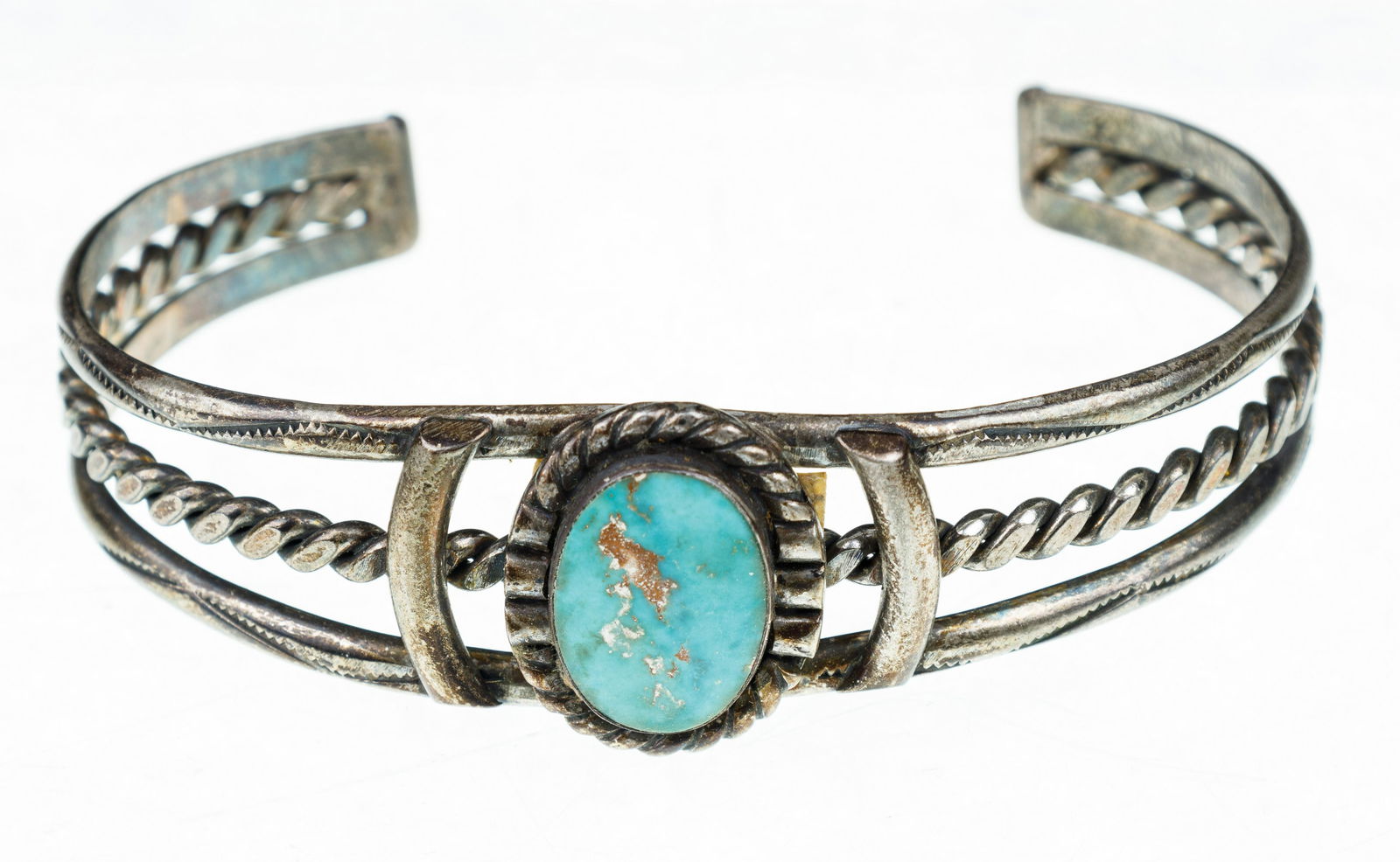 Vintage Native Am Sterling Turquoise Bracelet (1 of 3)