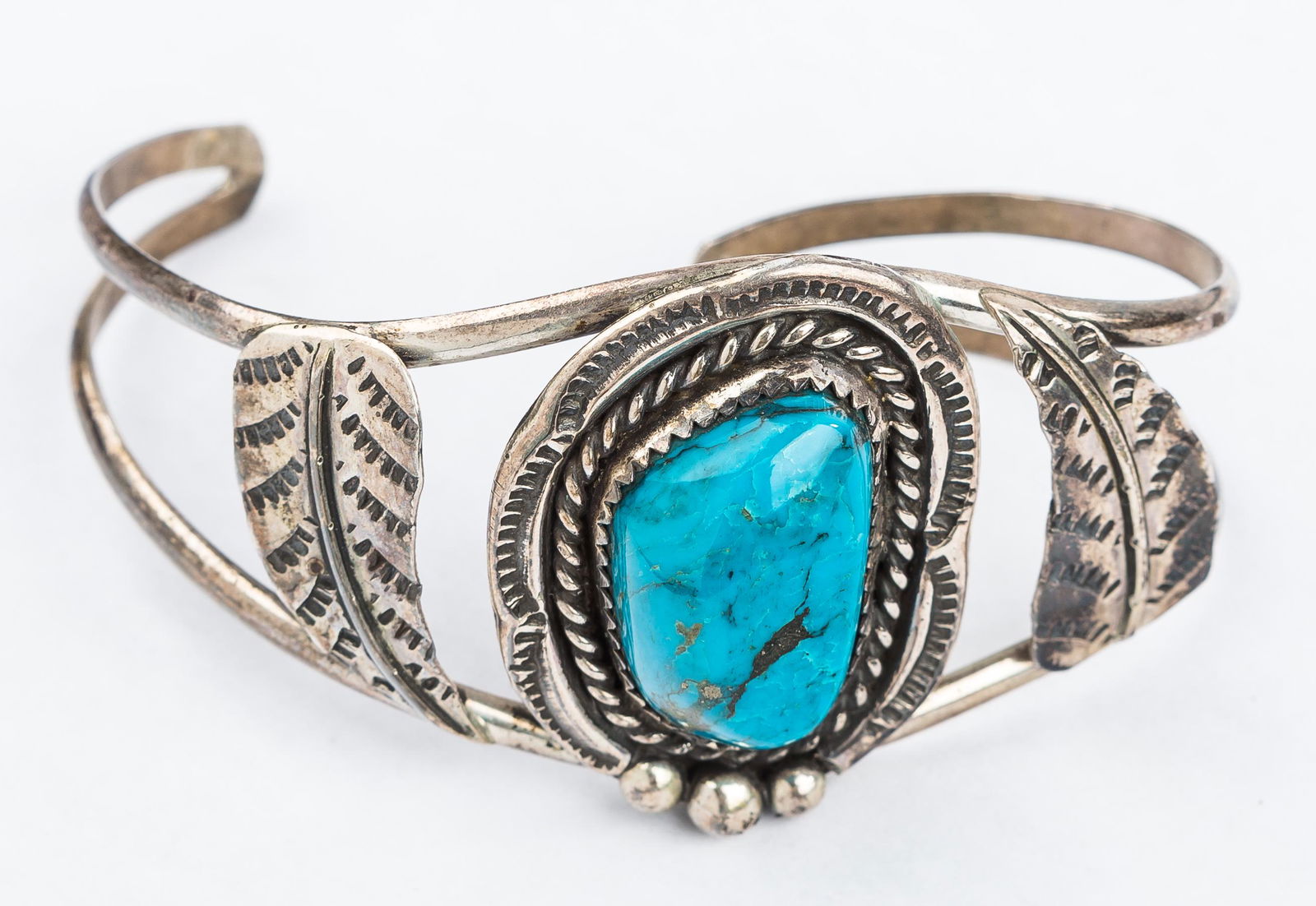 Native American Sterling Turquoise Signed Bracelet (1 of 3)