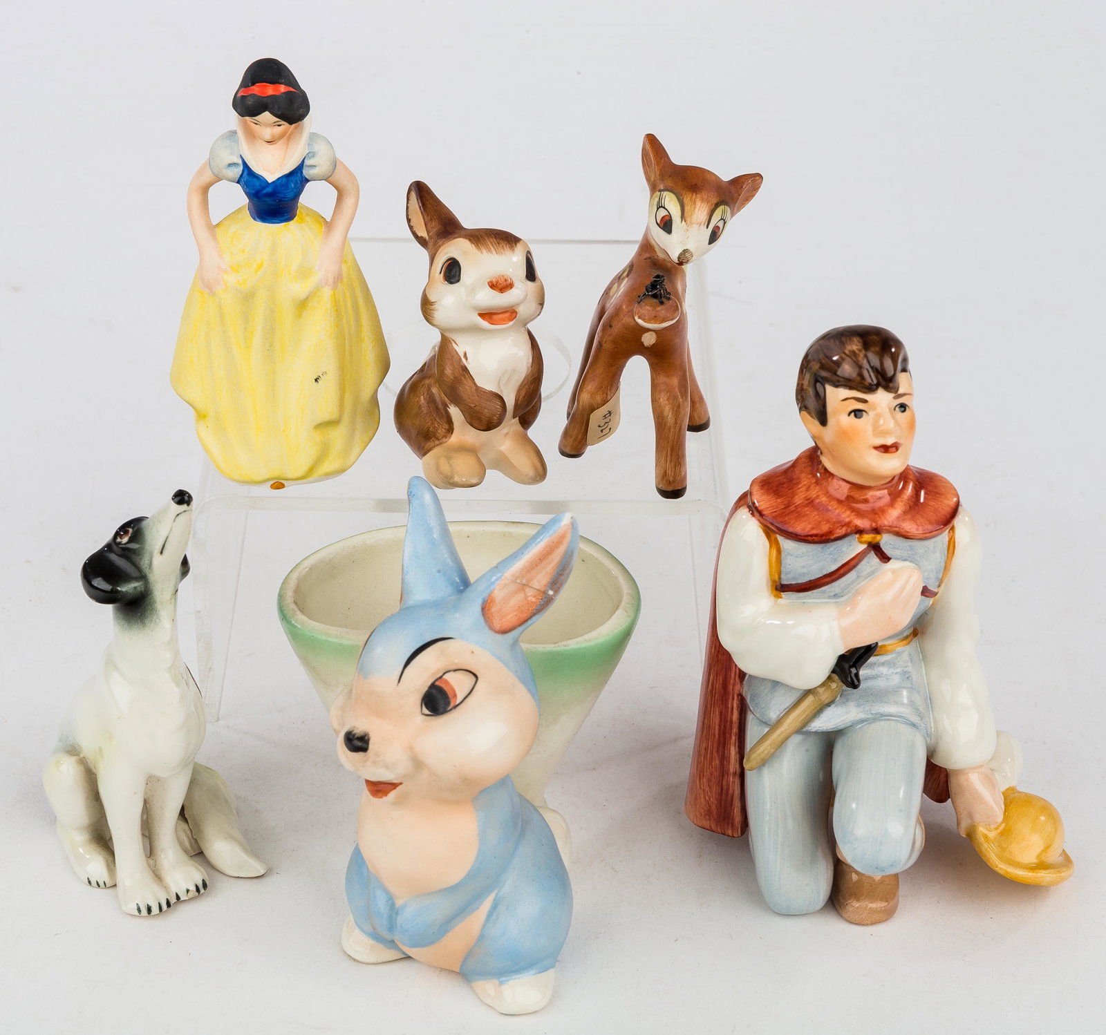 Vintage Goebel Walt Disney: Including Snow White, Bambi, Lady & The Tramp characters, some with crazing, tallest measuring approx 4", (Thumper has repaired ear).