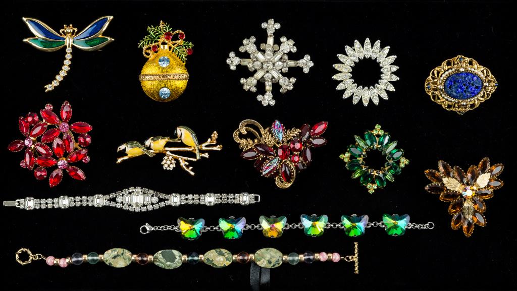 Rhinestone, Figural Brooches, Bracelets (1 of 3)